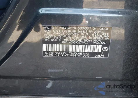 2009 Lexus Es 350 z USA, uszkodzony, nr VIN JTHBJ46G592277972